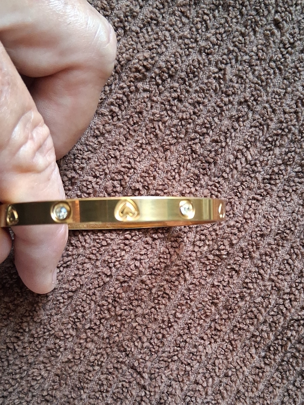 Gold Heart Accent Bangle Bracelet with Cz Stones